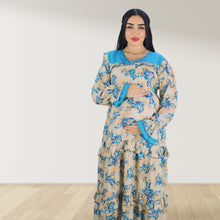 Load image into Gallery viewer, MAITHA VINTAGE BLUE DOUBLE LAYERED MATERNITY AND NURSING GOWN WITH ZIPPER
