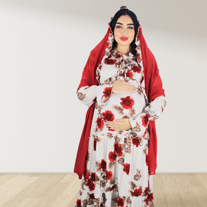 MALIKAT ALWURUD RED LAYERED MATERNITY AND NURSING GOWN