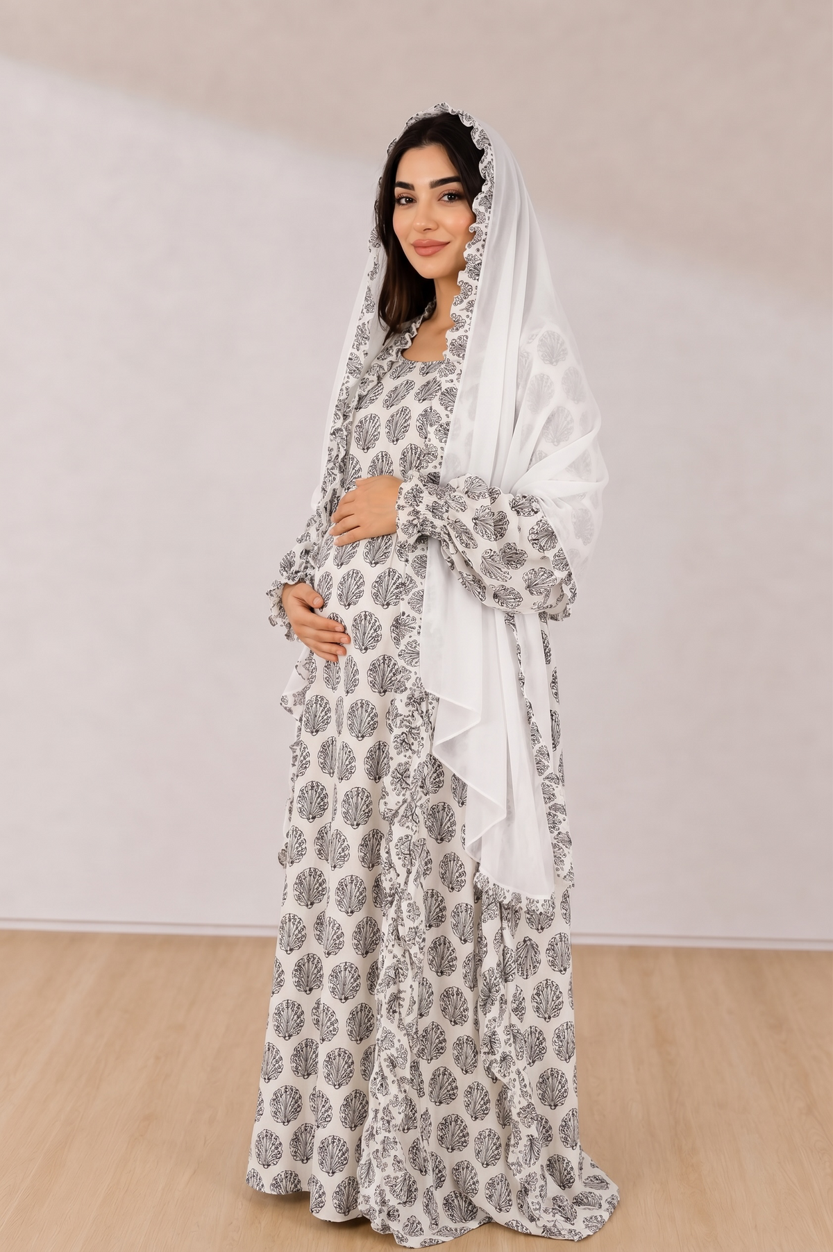 Additional view of Baby Sadafa Ruffle Maternity Robe and Swaddle Set