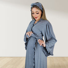 Load image into Gallery viewer, ROCK GREY SIGNATURE RUFFLED ROBE AND LETTUCE SWADDLE SET
