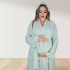 ICE GREEN FLORAL MOMMY AND ME 5 IN 1 LONG MATERNITY SET