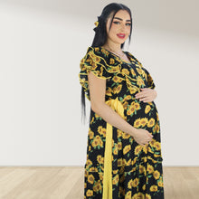 Load image into Gallery viewer, YELLOW FARASHA SLEEVELESS  LAYERED MATERNITY AND NURSING GOWN
