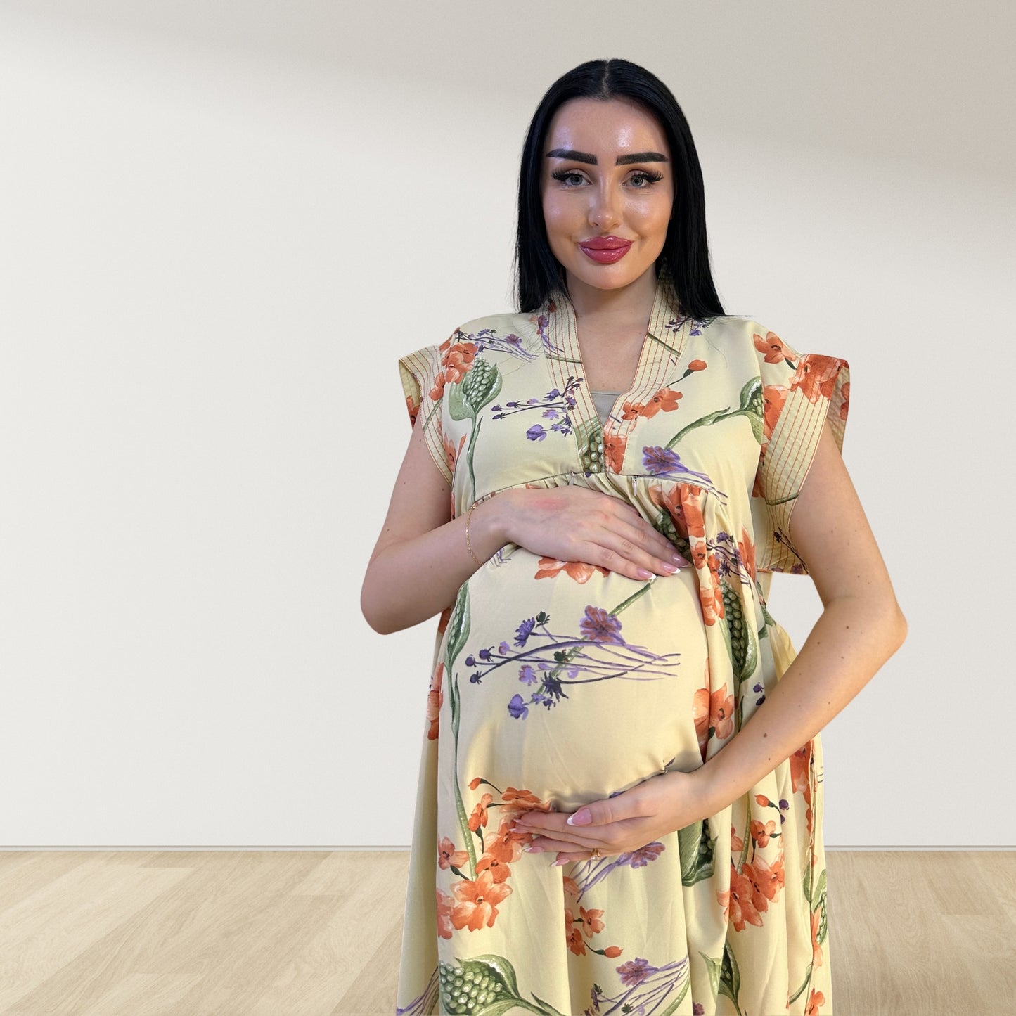 PEACH SPRING GARDEN FLORAL LULU SLEEVELESS MATERNITY AND NURSING GOWN