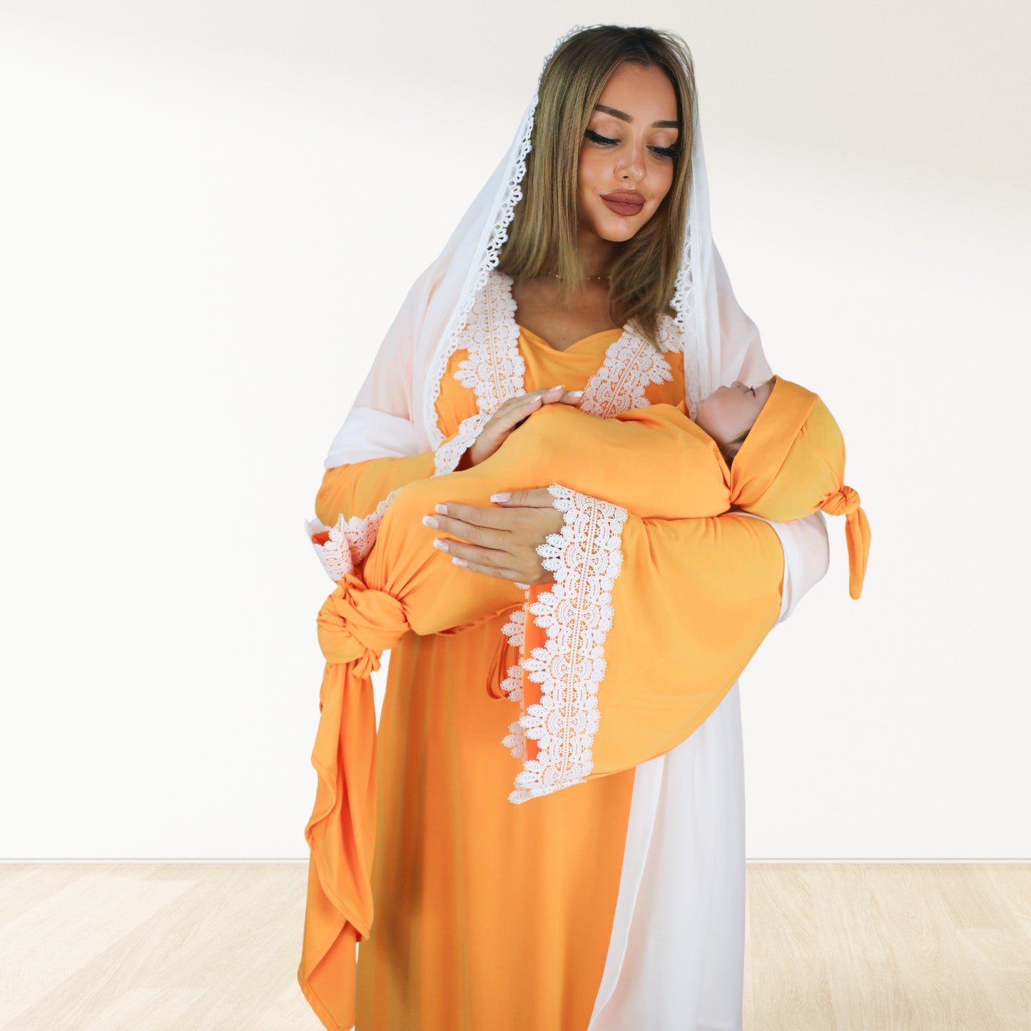 PRETTY IN  TANGY ORANGE  MATERNITY MAXI AND SWADDLE BLANKET  SET
