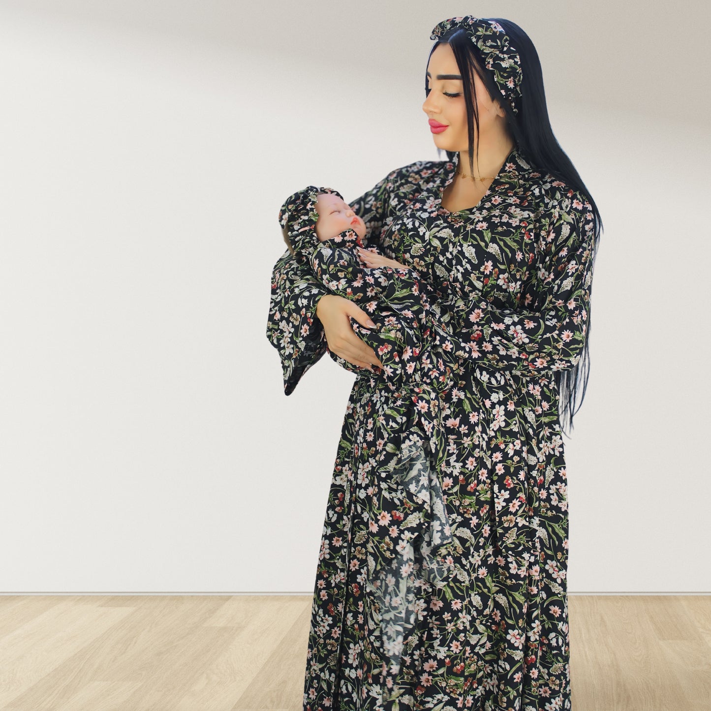 DESERT BABY BLACK  MOMMY AND ME 5 IN 1 LONG MATERNITY SETB