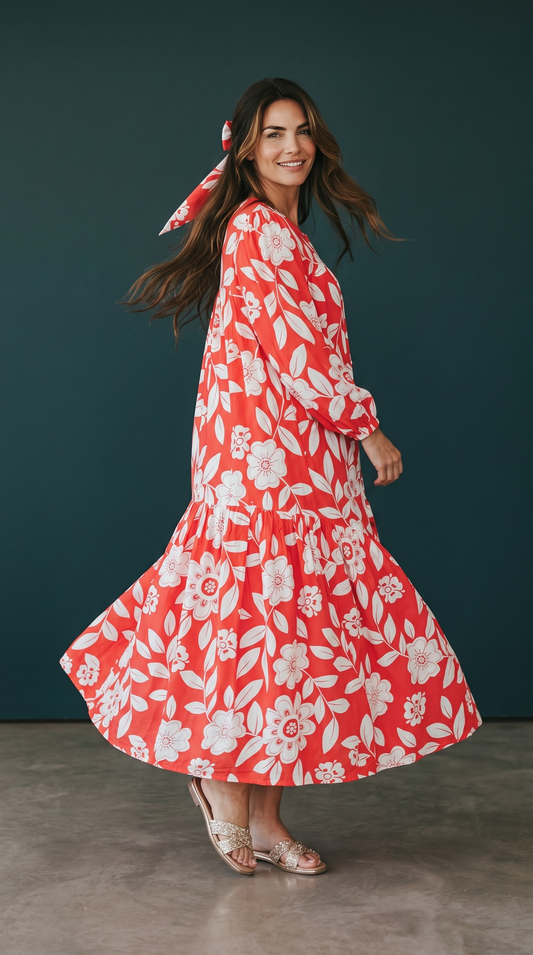 MARYOOM RED  RUFFLE MATERNITY AND NURSING DRESS WITH ZIPPER
