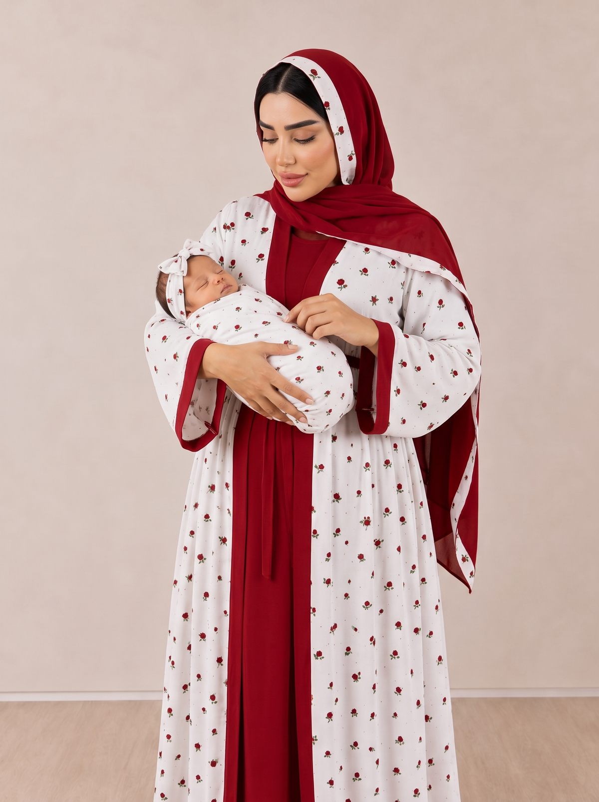 Additional view of Red and White Mommy and Me 5 in 1 Long Maternity Set