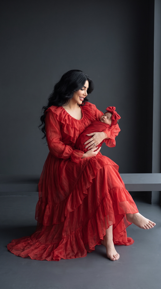 Theheb red rose maternity and nursing dantela maxi