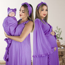 Load image into Gallery viewer, ORCHID PURPLE SIGNATURE RUFFLED ROBE AND LETTUCE SWADDLE SET
