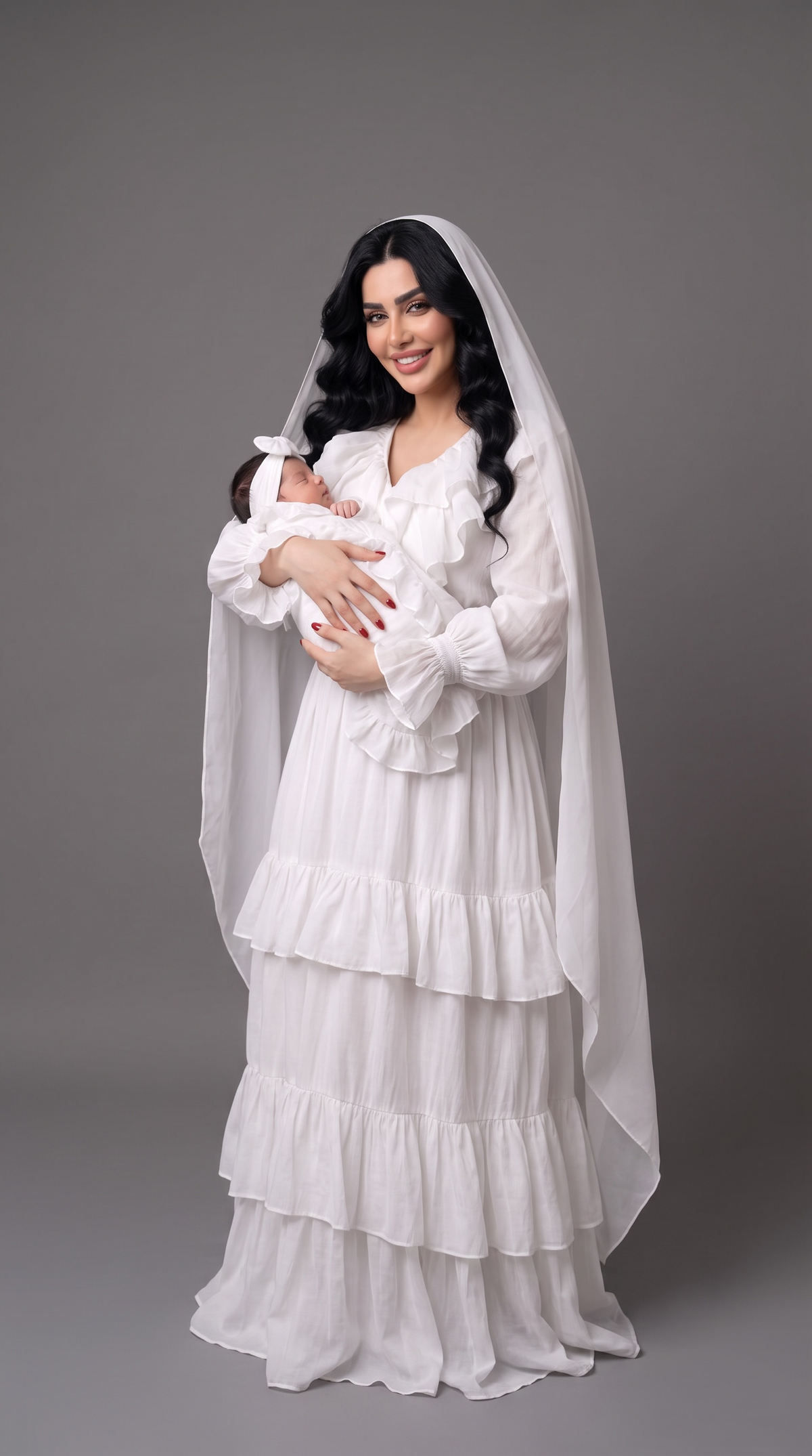 Theheb white maternity and nursing dantela maxi