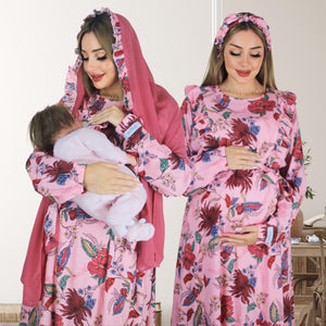 DREAMY PINK ZIP MATERNITY AND NURSING GOWN