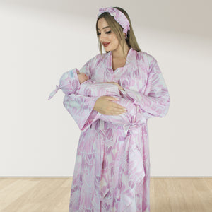 FEATHER PINK MOMMY AND ME 5 IN 1 LONG MATERNITY SET