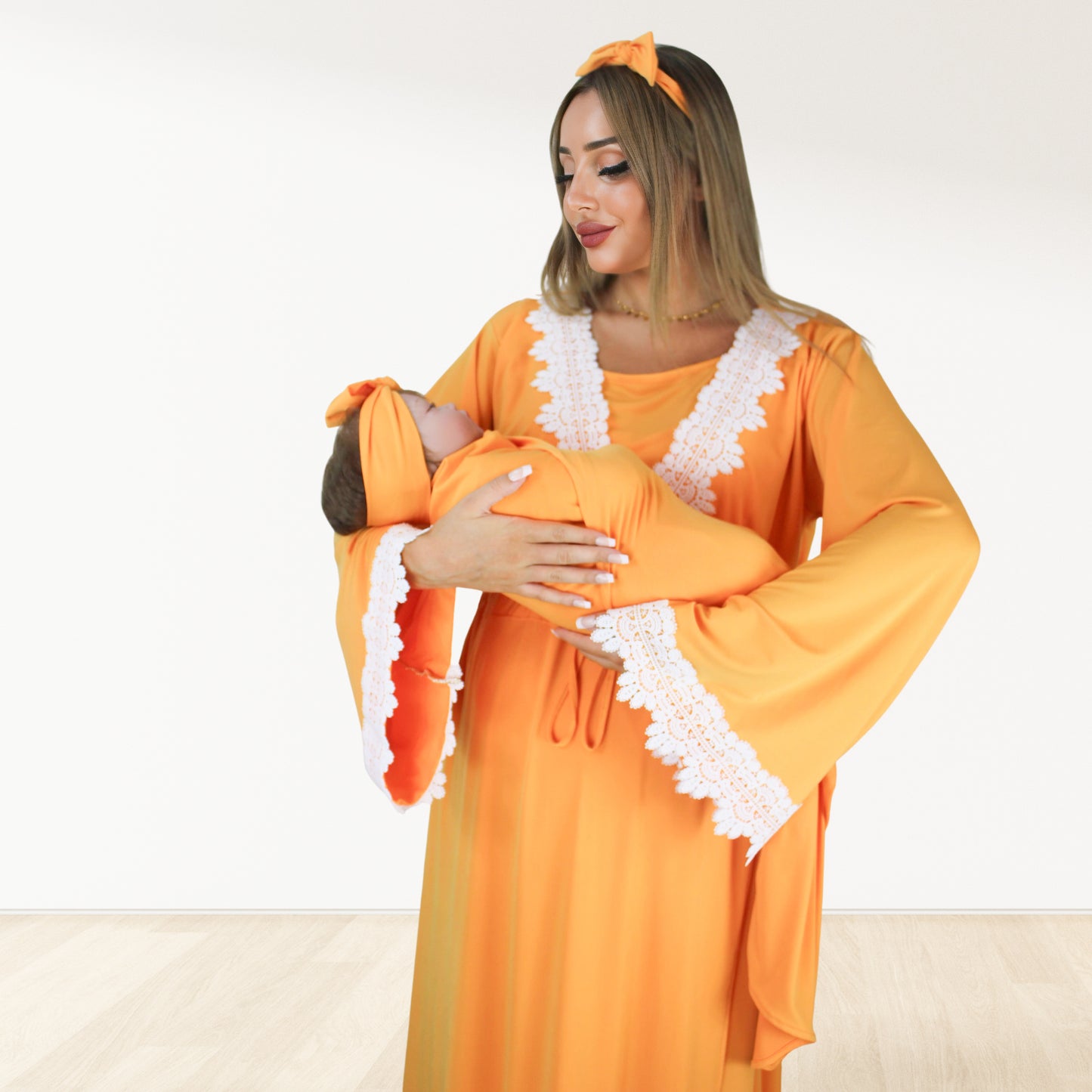 PRETTY IN  TANGY ORANGE  MATERNITY MAXI AND SWADDLE BLANKET  SET