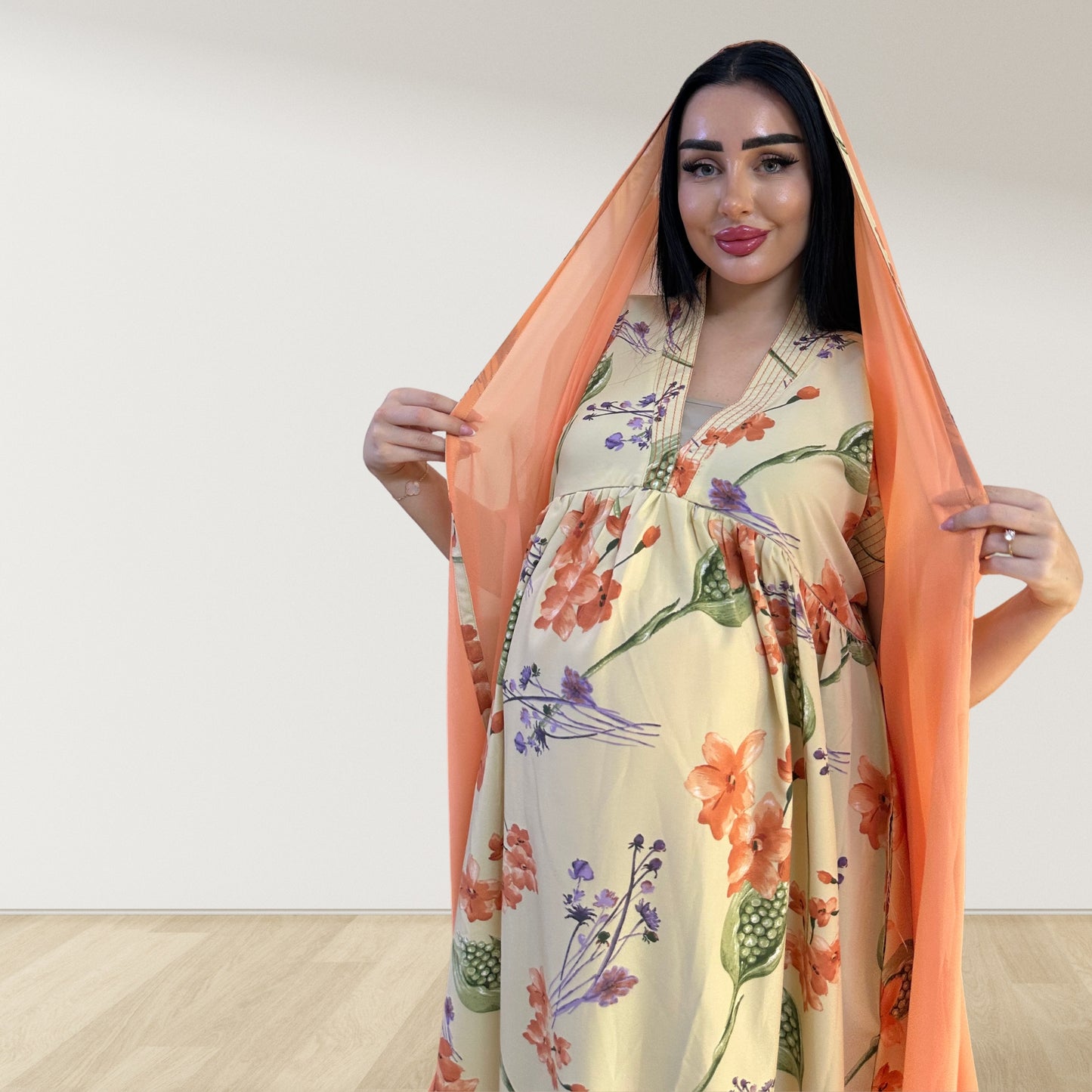 PEACH SPRING GARDEN FLORAL LULU SLEEVELESS MATERNITY AND NURSING GOWN