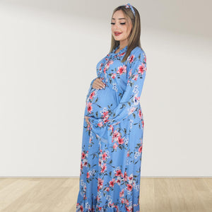 BABY BLUE FLORAL MATERNITY MAXI AND SWADDLE BLANKET  SET