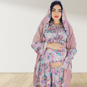 MALIKAT ALWURUD ROSE GOLD LAYERED MATERNITY AND NURSING GOWN