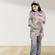 Load image into Gallery viewer, FLORAL GREEN DROP SHOULDER PAJAMA SET WITH MATCHING BABY ROMPER - STYLED BY MAMA
