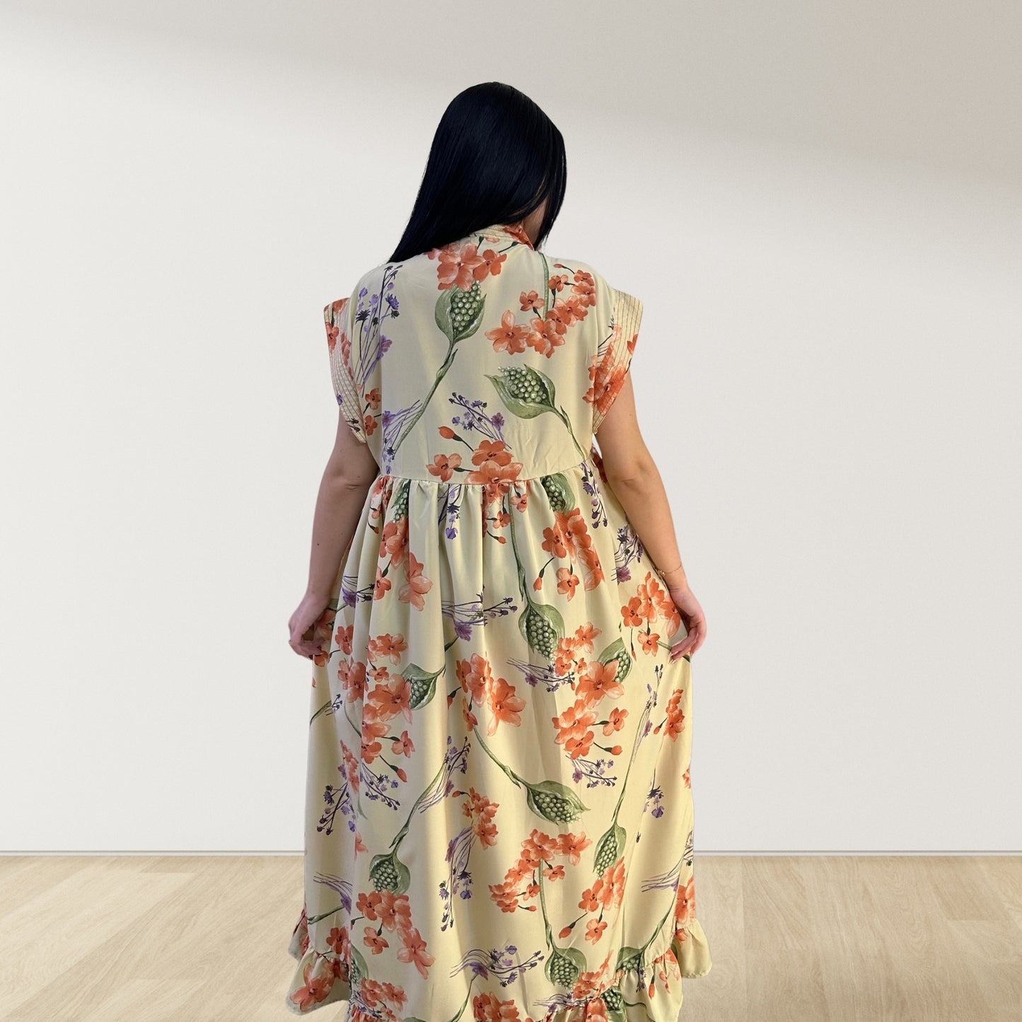 PEACH SPRING GARDEN FLORAL LULU SLEEVELESS MATERNITY AND NURSING GOWN