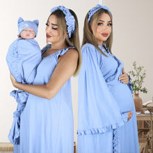 Load image into Gallery viewer, BABY BLUE SIGNATURE RUFFLED ROBE AND LETTUCE SWADDLE SET
