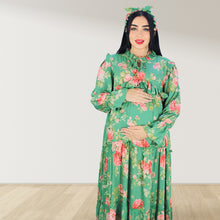 Load image into Gallery viewer, MALIKAT ALWURUD GREEN LAYERED MATERNITY AND NURSING GOWN
