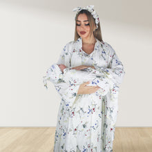 Load image into Gallery viewer, PEARL WHITE BOHO FLORAL  MOMMY AND ME 5 IN 1 LONG MATERNITY SET
