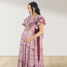 Load image into Gallery viewer, DUSKY PINK FARASHA SLEEVELESS  LAYERED MATERNITY AND NURSING GOWN
