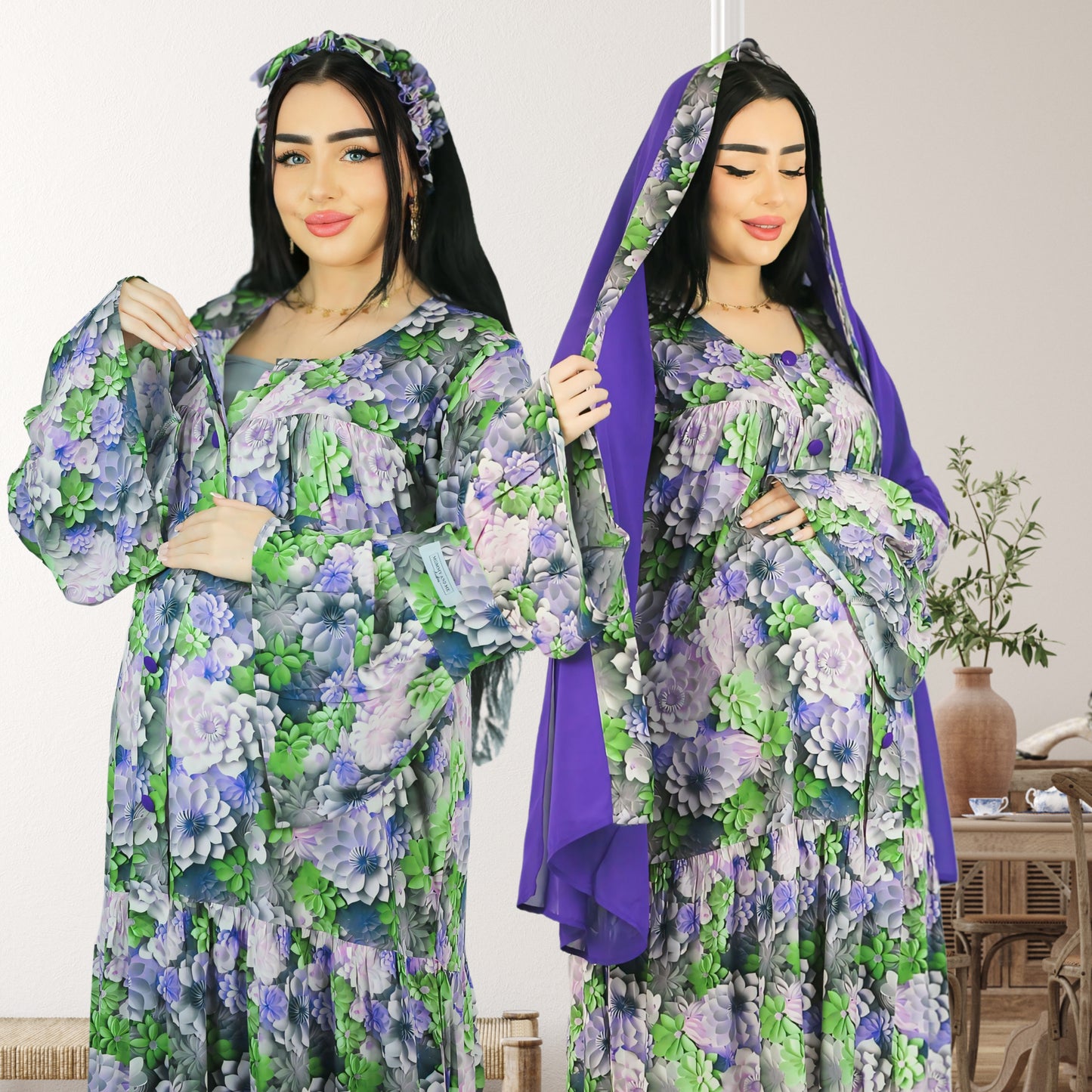 MARYOOM PURPLE ROSE RUFFLE MATERNITY AND NURSING DRESS WITH ZIPPER