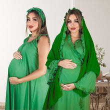 Load image into Gallery viewer, FOREST GREEN SIGNATURE RUFFLED ROBE AND LETTUCE SWADDLE SET
