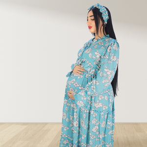 MALIKAT ALWURUD TURQUOISE  LAYERED MATERNITY AND NURSING GOWN