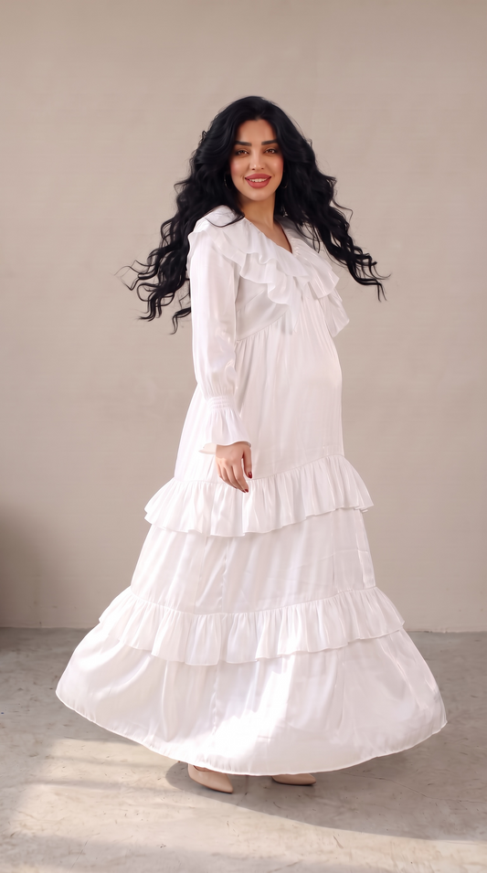 Theheb white maternity and nursing dantela maxi