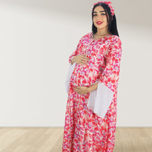 Load image into Gallery viewer, MAHRA ROSE PINK  PREMIUM COTTON TRIMMED  MATERNITY AND NURSING DRESS WITH ZIPPER
