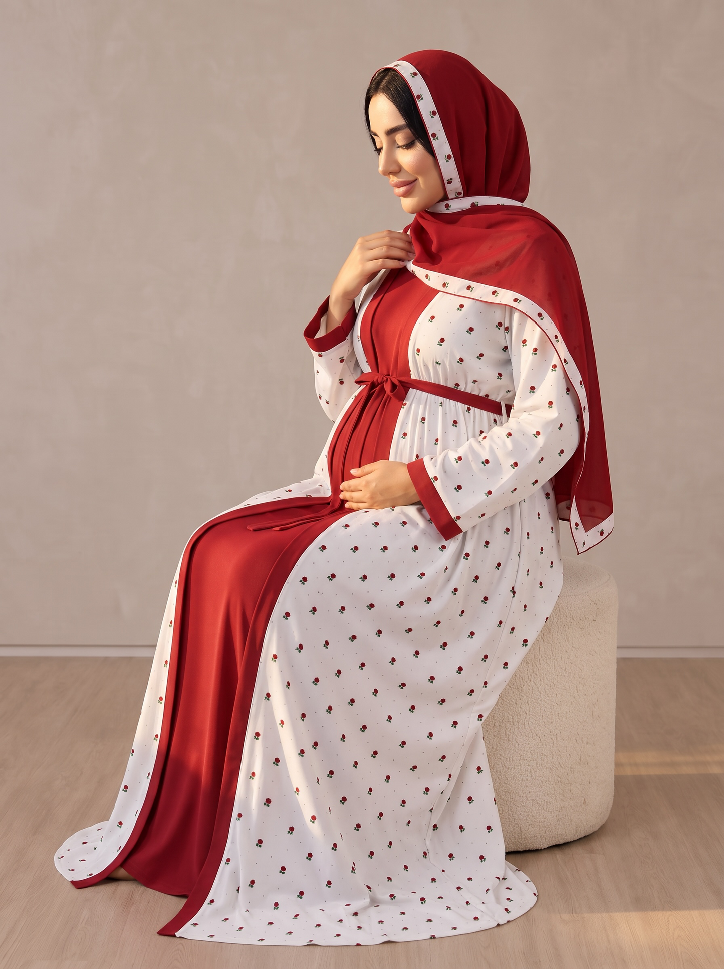 Additional view of Red and White Mommy and Me 5 in 1 Long Maternity Set