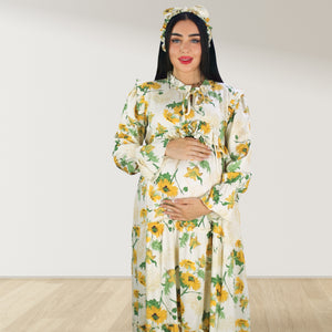 MALIKAT ALWURUD YELLOW LAYERED MATERNITY AND NURSING GOWN