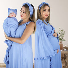 Load image into Gallery viewer, MOON LIGHT BLUE SIGNATURE RUFFLED ROBE AND LETTUCE SWADDLE SET
