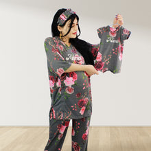 Load image into Gallery viewer, FLORAL GREY DROP SHOULDER PAJAMA SET WITH MATCHING BABY ROMPER - STYLED BY MAMA
