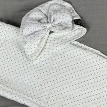 Load image into Gallery viewer, Green polka dots printed Muslin organic cotton swaddles styled by mommy and me arabia
