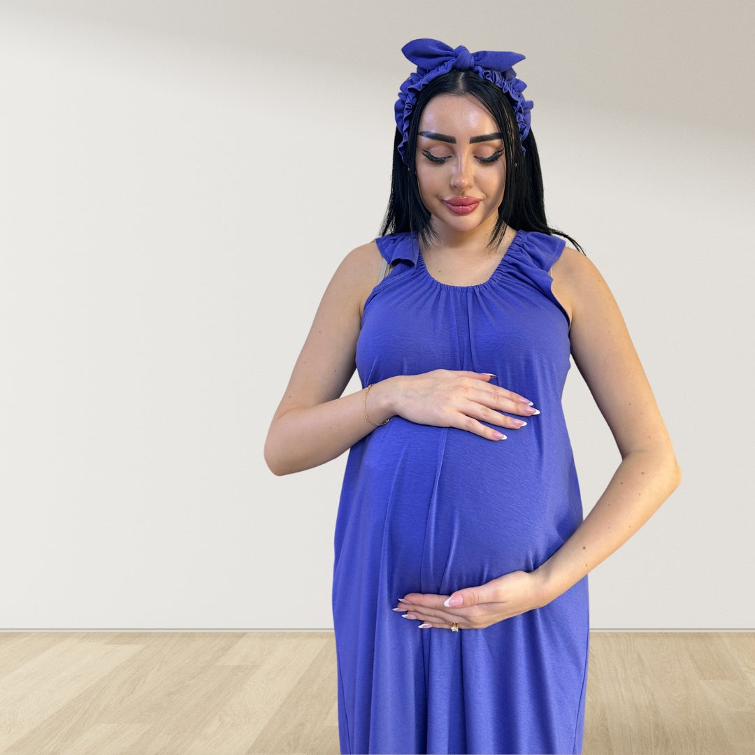 AZURE BLUE SIGNATURE RUFFLED ROBE AND LETTUCE SWADDLE SET