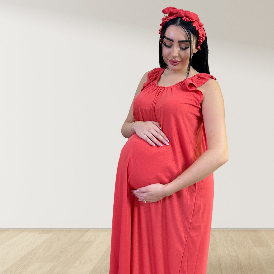 CORAL RED SIGNATURE RUFFLED ROBE AND LETTUCE SWADDLE SET