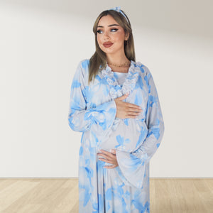 WATER BLUE FLORA MATERNITY MAXI AND SWADDLE BLANKET  SET