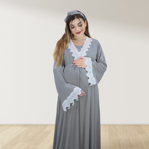 PRETTY IN STONE GREY MATERNITY MAXI AND SWADDLE BLANKET  SET