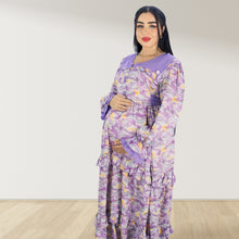 Load image into Gallery viewer, MAITHA VINTAGE PURPLE DOUBLE LAYERED MATERNITY AND NURSING GOWN WITH ZIPPER
