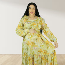 Load image into Gallery viewer, REEM YELLOW FLORAL DOUBLE ZIPPER MATERNITY AND NURSING DRESS
