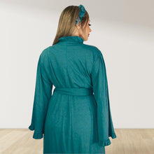 Load image into Gallery viewer, PINE GREEN SIGNATURE RUFFLED ROBE AND LETTUCE SWADDLE SET
