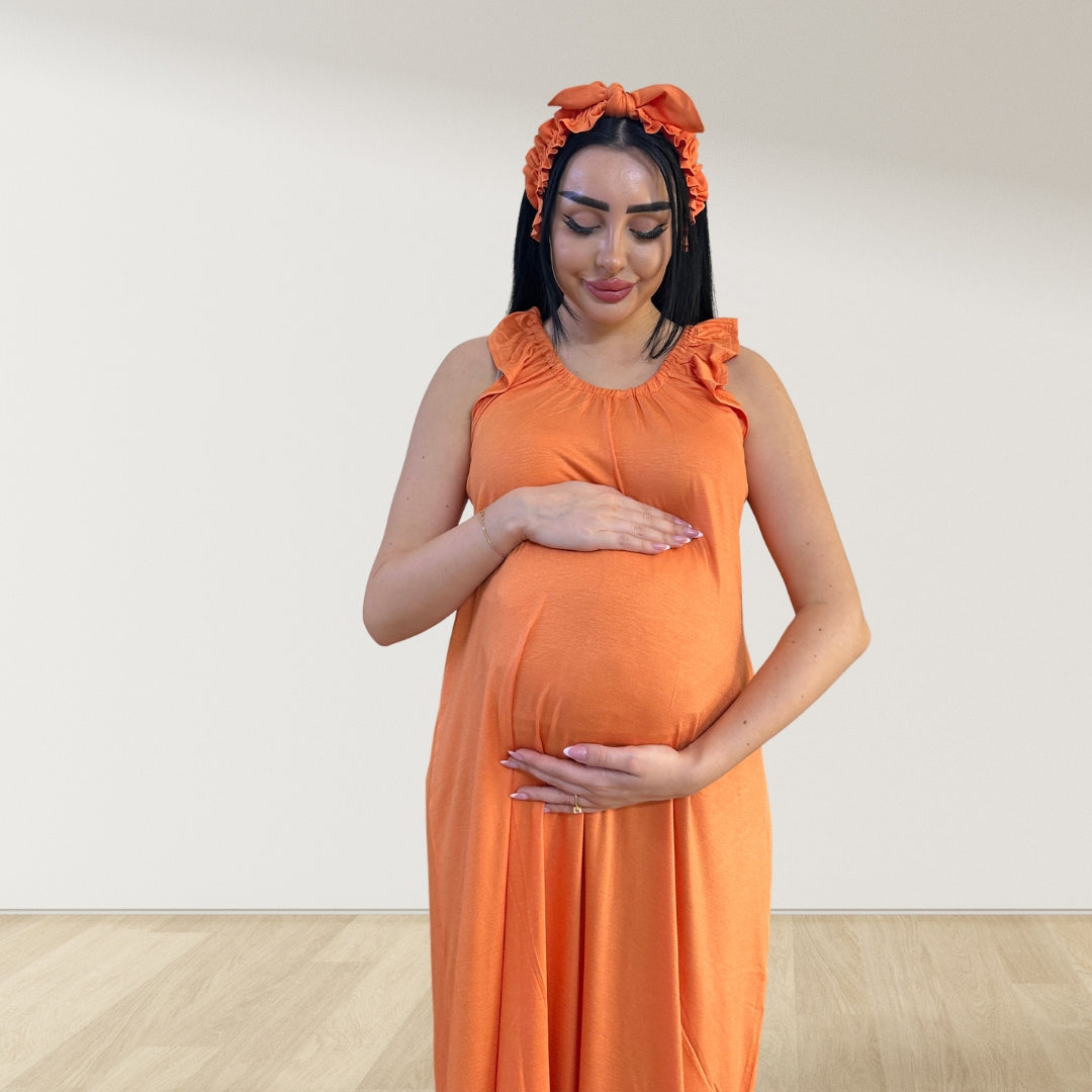 TANGERINE SIGNATURE RUFFLED ROBE AND LETTUCE SWADDLE SET
