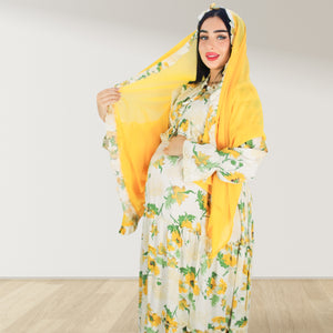 MALIKAT ALWURUD YELLOW LAYERED MATERNITY AND NURSING GOWN