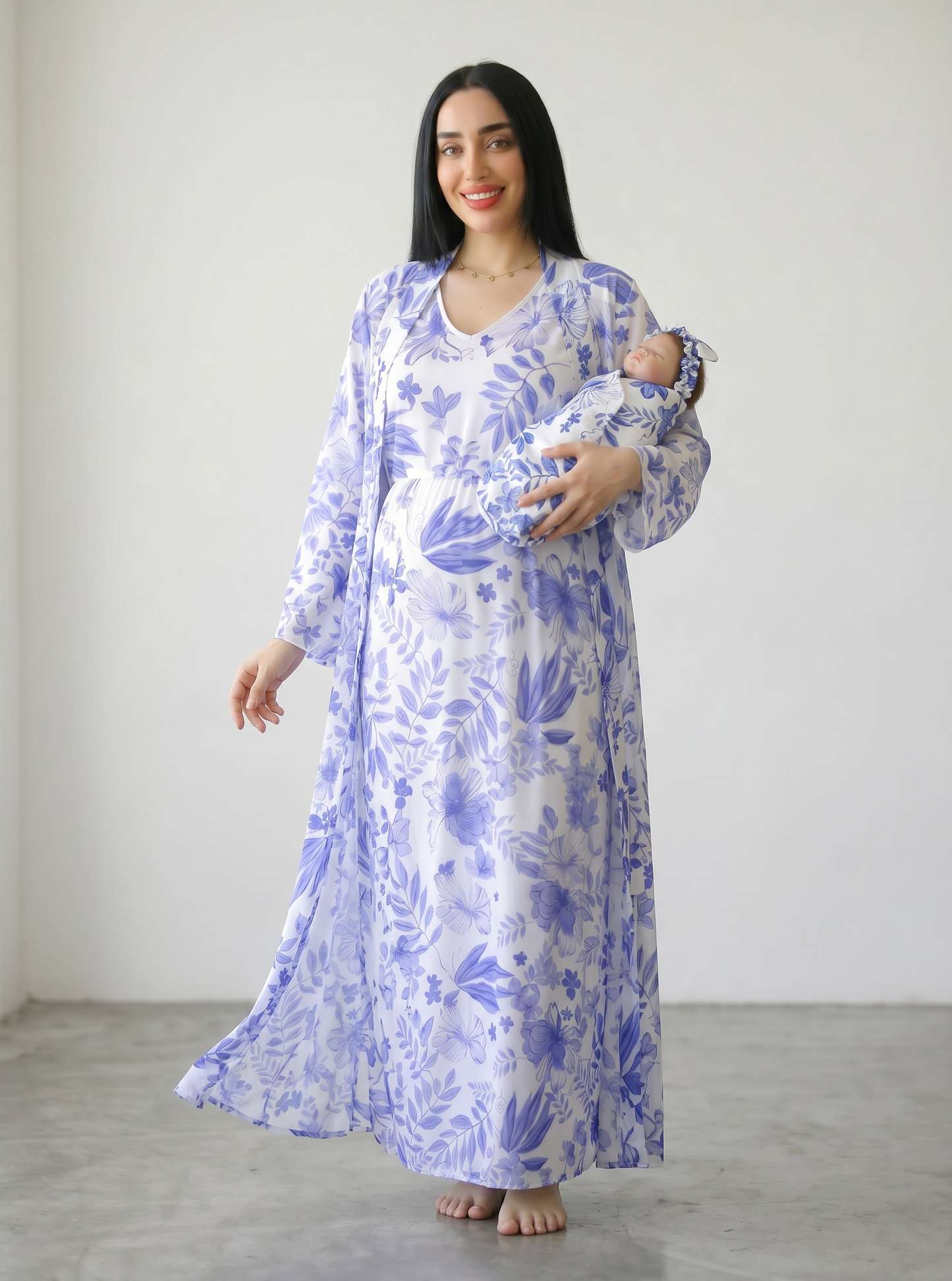 BLUE SPRING MORNING BLACK MOMMY AND ME 5 IN 1 LONG MATERNITY SET