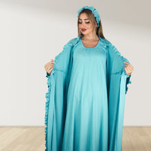Load image into Gallery viewer, VIVID TIFFANY BLUE SIGNATURE RUFFLED ROBE AND LETTUCE SWADDLE SET
