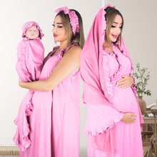 Load image into Gallery viewer, FLAMINGO PINK SIGNATURE RUFFLED ROBE AND LETTUCE SWADDLE SET
