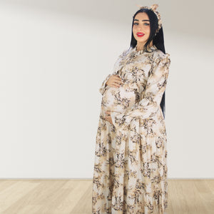 MALIKAT ALWURUD BROWN LAYERED MATERNITY AND NURSING GOWN