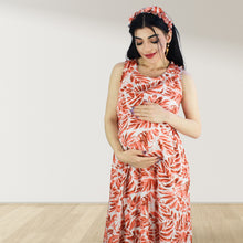 Load image into Gallery viewer, PEACH TROPICAL MOMMY AND ME 5 IN 1 LONG MATERNITY SET
